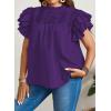 imageFalechay Womens Summer Tops Plus Size Ruffle Sleeve Blouses Dressy Casual Mock Neck Pleated Tunic Loose Fit ShirtsDark Purple