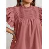 imageFalechay Womens Summer Tops Plus Size Ruffle Sleeve Blouses Dressy Casual Mock Neck Pleated Tunic Loose Fit ShirtsDusty Pink