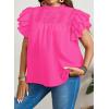 imageFalechay Womens Summer Tops Plus Size Ruffle Sleeve Blouses Dressy Casual Mock Neck Pleated Tunic Loose Fit ShirtsHot Pink