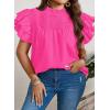 imageFalechay Womens Summer Tops Plus Size Ruffle Sleeve Blouses Dressy Casual Mock Neck Pleated Tunic Loose Fit ShirtsHot Pink
