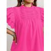 imageFalechay Womens Summer Tops Plus Size Ruffle Sleeve Blouses Dressy Casual Mock Neck Pleated Tunic Loose Fit ShirtsHot Pink