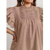 imageFalechay Womens Summer Tops Plus Size Ruffle Sleeve Blouses Dressy Casual Mock Neck Pleated Tunic Loose Fit ShirtsKhaki