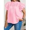 imageFalechay Womens Summer Tops Plus Size Ruffle Sleeve Blouses Dressy Casual Mock Neck Pleated Tunic Loose Fit ShirtsLight Pink