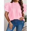 imageFalechay Womens Summer Tops Plus Size Ruffle Sleeve Blouses Dressy Casual Mock Neck Pleated Tunic Loose Fit ShirtsLight Pink