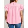 imageFalechay Womens Summer Tops Plus Size Ruffle Sleeve Blouses Dressy Casual Mock Neck Pleated Tunic Loose Fit ShirtsLight Pink