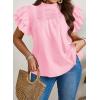 imageFalechay Womens Summer Tops Plus Size Ruffle Sleeve Blouses Dressy Casual Mock Neck Pleated Tunic Loose Fit ShirtsLight Pink