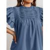imageFalechay Womens Summer Tops Plus Size Ruffle Sleeve Blouses Dressy Casual Mock Neck Pleated Tunic Loose Fit ShirtsNavy Blue