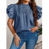 imageFalechay Womens Summer Tops Plus Size Ruffle Sleeve Blouses Dressy Casual Mock Neck Pleated Tunic Loose Fit ShirtsNavy Blue
