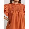 imageFalechay Womens Summer Tops Plus Size Ruffle Sleeve Blouses Dressy Casual Mock Neck Pleated Tunic Loose Fit ShirtsOrange