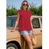 imageFalechay Womens Summer Tops Plus Size Ruffle Sleeve Blouses Dressy Casual Mock Neck Pleated Tunic Loose Fit ShirtsRed