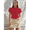 imageFalechay Womens Summer Tops Plus Size Ruffle Sleeve Blouses Dressy Casual Mock Neck Pleated Tunic Loose Fit ShirtsRed
