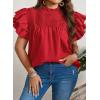 imageFalechay Womens Summer Tops Plus Size Ruffle Sleeve Blouses Dressy Casual Mock Neck Pleated Tunic Loose Fit ShirtsRed