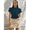 imageFalechay Womens Summer Tops Plus Size Ruffle Sleeve Blouses Dressy Casual Mock Neck Pleated Tunic Loose Fit ShirtsTurquoise