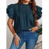 imageFalechay Womens Summer Tops Plus Size Ruffle Sleeve Blouses Dressy Casual Mock Neck Pleated Tunic Loose Fit ShirtsTurquoise