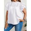 imageFalechay Womens Summer Tops Plus Size Ruffle Sleeve Blouses Dressy Casual Mock Neck Pleated Tunic Loose Fit ShirtsWhite