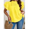 imageFalechay Womens Summer Tops Plus Size Ruffle Sleeve Blouses Dressy Casual Mock Neck Pleated Tunic Loose Fit ShirtsYellow