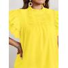 imageFalechay Womens Summer Tops Plus Size Ruffle Sleeve Blouses Dressy Casual Mock Neck Pleated Tunic Loose Fit ShirtsYellow
