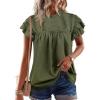 imageFalechay Womens Summer Tops Plus Size Ruffle Sleeve Blouses Dressy Casual Mock Neck Pleated Tunic Loose Fit ShirtsArmy Green1