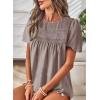imageFalechay Womens Summer Tops Crewneck Short Sleeve Shirts Casual Chiffon Blouses Flowy Lace Hem Boho Clothing Trendy 2026Coffee