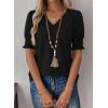 imageFalechay Womens Summer Tops Short Sleeve Shirts V Neck Lace Casual Loose Fit Blouses Boho Flowy Clothing Trendy 2026Black