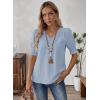 imageFalechay Womens Summer Tops Short Sleeve Shirts V Neck Lace Casual Loose Fit Blouses Boho Flowy Clothing Trendy 2026Blue