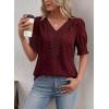 imageFalechay Womens Summer Tops Short Sleeve Shirts V Neck Lace Casual Loose Fit Blouses Boho Flowy Clothing Trendy 2026Burgundy