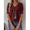 imageFalechay Womens Summer Tops Short Sleeve Shirts V Neck Lace Casual Loose Fit Blouses Boho Flowy Clothing Trendy 2026Burgundy