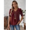 imageFalechay Womens Summer Tops Short Sleeve Shirts V Neck Lace Casual Loose Fit Blouses Boho Flowy Clothing Trendy 2026Burgundy