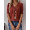 imageFalechay Womens Summer Tops Short Sleeve Shirts V Neck Lace Casual Loose Fit Blouses Boho Flowy Clothing Trendy 2026Orange