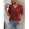 imageFalechay Womens Summer Tops Short Sleeve Shirts V Neck Lace Casual Loose Fit Blouses Boho Flowy Clothing Trendy 2026Orange