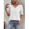 imageFalechay Womens Summer Tops Short Sleeve Shirts V Neck Lace Casual Loose Fit Blouses Boho Flowy Clothing Trendy 2026White