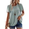 imageFalechay Womens Summer Tops Crewneck Short Sleeve Shirts Casual Chiffon Blouses Flowy Lace Hem Boho Clothing Trendy 2026Graygreen