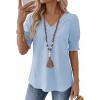 imageFalechay Womens Summer Tops Short Sleeve Shirts V Neck Lace Casual Loose Fit Blouses Boho Flowy Clothing Trendy 2026Blue
