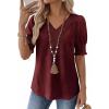 imageFalechay Womens Summer Tops Short Sleeve Shirts V Neck Lace Casual Loose Fit Blouses Boho Flowy Clothing Trendy 2026Burgundy