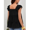 image:imageFalechay Womens Summer Tops Ruffle Sleeve Cute Babydoll Blouses Square Neck Flowy Peplum Pleated Casual Loose Fit ShirtsBlack1