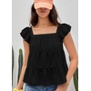 image:imageFalechay Womens Summer Tops Ruffle Sleeve Cute Babydoll Blouses Square Neck Flowy Peplum Pleated Casual Loose Fit ShirtsBlack1