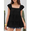 image:imageFalechay Womens Summer Tops Ruffle Sleeve Cute Babydoll Blouses Square Neck Flowy Peplum Pleated Casual Loose Fit ShirtsBlack1