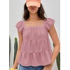 image:imageFalechay Womens Summer Tops Ruffle Sleeve Cute Babydoll Blouses Square Neck Flowy Peplum Pleated Casual Loose Fit ShirtsPink1