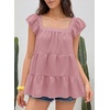 image:imageFalechay Womens Summer Tops Ruffle Sleeve Cute Babydoll Blouses Square Neck Flowy Peplum Pleated Casual Loose Fit ShirtsPink1