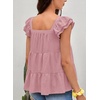 image:imageFalechay Womens Summer Tops Ruffle Sleeve Cute Babydoll Blouses Square Neck Flowy Peplum Pleated Casual Loose Fit ShirtsPink1