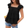 image:imageFalechay Womens Summer Tops Ruffle Sleeve Cute Babydoll Blouses Square Neck Flowy Peplum Pleated Casual Loose Fit ShirtsBlack1
