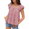 image:imageFalechay Womens Summer Tops Ruffle Sleeve Cute Babydoll Blouses Square Neck Flowy Peplum Pleated Casual Loose Fit ShirtsPink1