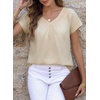 image:imageFalechay Womens Blouses Summer Short Sleeve Boho Tops V Neck Pleated Casual Flowy Loose Fit Cute Basic TunicApricot