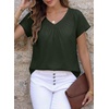image:imageFalechay Womens Blouses Summer Short Sleeve Boho Tops V Neck Pleated Casual Flowy Loose Fit Cute Basic TunicArmy Green