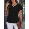 image:imageFalechay Womens Blouses Summer Short Sleeve Boho Tops V Neck Pleated Casual Flowy Loose Fit Cute Basic TunicBlack