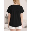 image:imageFalechay Womens Blouses Summer Short Sleeve Boho Tops V Neck Pleated Casual Flowy Loose Fit Cute Basic TunicBlack1