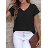 image:imageFalechay Womens Blouses Summer Short Sleeve Boho Tops V Neck Pleated Casual Flowy Loose Fit Cute Basic TunicBlack1