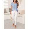image:imageFalechay Womens Blouses Summer Short Sleeve Boho Tops V Neck Pleated Casual Flowy Loose Fit Cute Basic TunicBlue