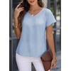 image:imageFalechay Womens Blouses Summer Short Sleeve Boho Tops V Neck Pleated Casual Flowy Loose Fit Cute Basic TunicBlue