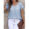 image:imageFalechay Womens Blouses Summer Short Sleeve Boho Tops V Neck Pleated Casual Flowy Loose Fit Cute Basic TunicBlue